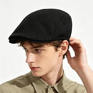 Retro Newsboy Cap, Vintage Cap, Breathable Flat Top Cap, Unisex Lightweight Casual Hat for Women Men