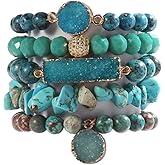 Yomisa 5PCS 6PCS Natural Boho Beaded Bracelets/Bangle for Women Men,Healing Turquoise Jasper Agate Crystal Gemstone Stone Chakra Multilayer Wrap Bohemian Handmade Jewelry Beads Stretch Bracelet Set
