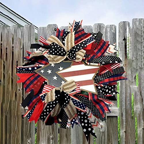 20'' Red White and Blue Wreaths for Front Door,4th of July Wreath Decorations,Patriotic Wreaths Wall Hanging Outdoor Decor,Porch Fence Decorations Hanging Gift for Memorial Day (Red)