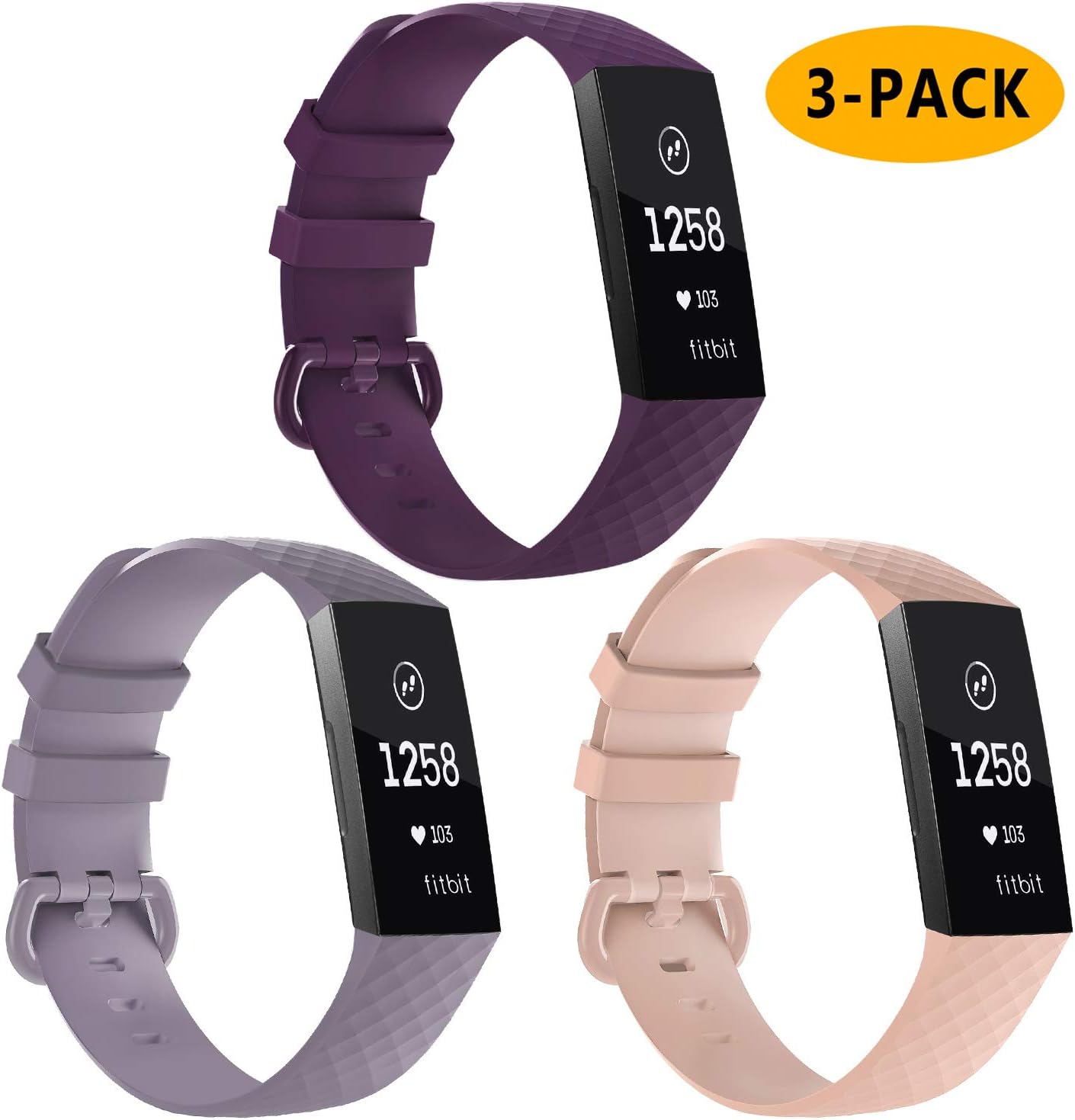 Vitty 3 Pack Strap Compatible for Fitbit Charge 3 for Women Men, Adjustable Classic Replacement Strap with Classic Aluminum Alloy Buckle for Fitbit Charge 3 Fitness Tracker