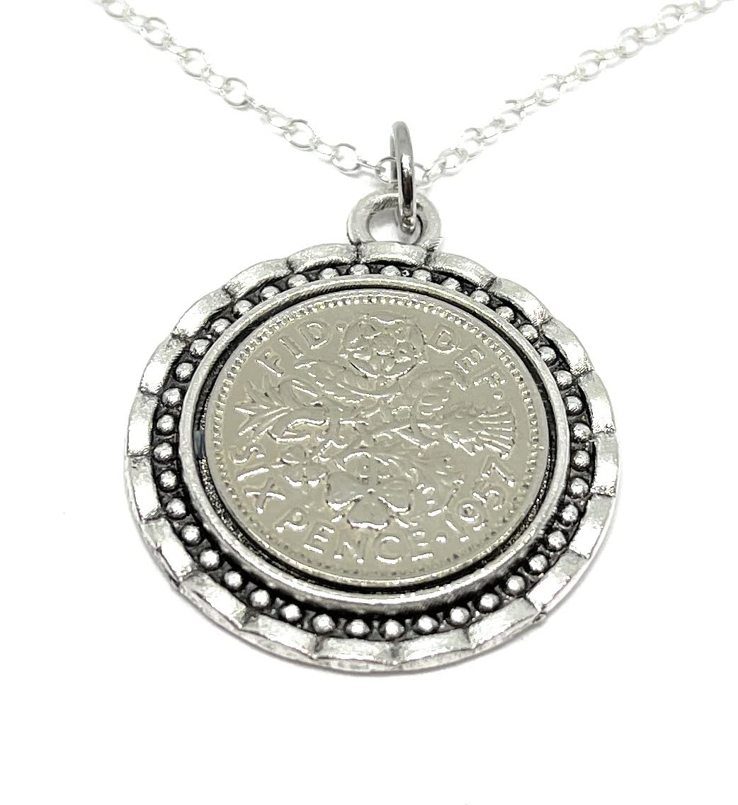 OCC Old Coin Cufflinks Leaf Pendant 1957 Lucky sixpence 69th Birthday plus a Sterling Silver 18in Chain