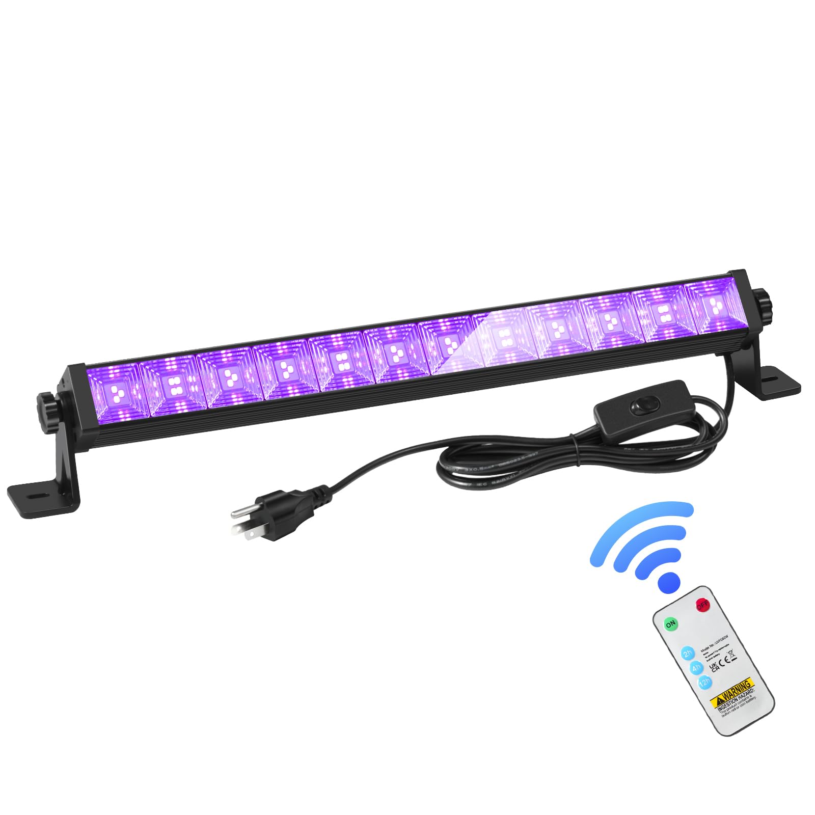 Photo 1 of 48W LED Black Light Bar with Remote and Switch,Blacklight Bars with Plug and 6.5ft Cord,Black Light for Glow Party,Halloween,Bedroom,1 Pack