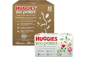 Huggies Eco Protect Pañal Desechable para bebé, Unisex, Etapa 3, Caja con 216 Pañales Desechables, Ideal para Bebés de 7 a 10 kilogramos