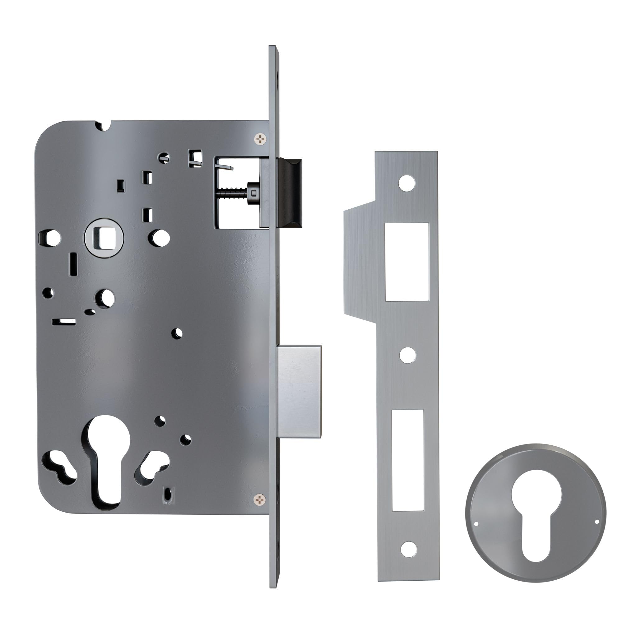 Amig - Mortise Lock for Wooden Doors | Entry: 60mm | Nuts - Cylinder Hole: 70 mm | Square: 8mm | Square Edge | Europrofile Cylinder | with Keyhole and 6mm Reducer Supplement | Stainless Steel Matte