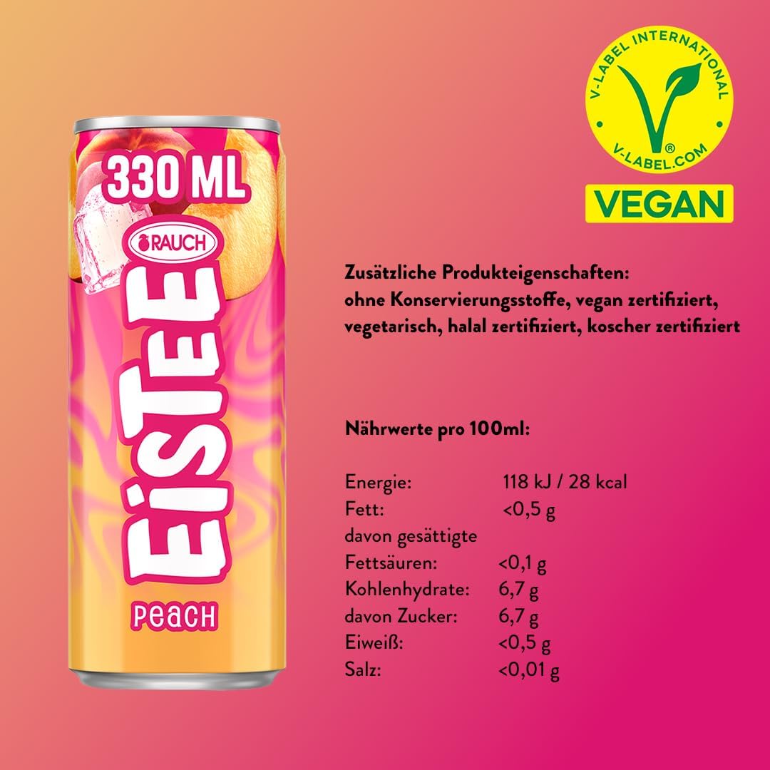 RAUCH Eistee Peach - Erfrischendes Getränk aus Schwarztee und Hagebutte - Optimal Durstlöscher für Tee Trinker - Hohe Qualität - 12x 330ml Dosen 2