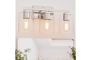 Honesorn Bathroom Light Fixtures, 3 Light Bathroom Vanity Light, Brushed Nickel Vanity Lights for Bathroom, Modern Bathroom Light with Clear Glass Shade, E26 Base, Bathroom Light Fixtures Over Mirror