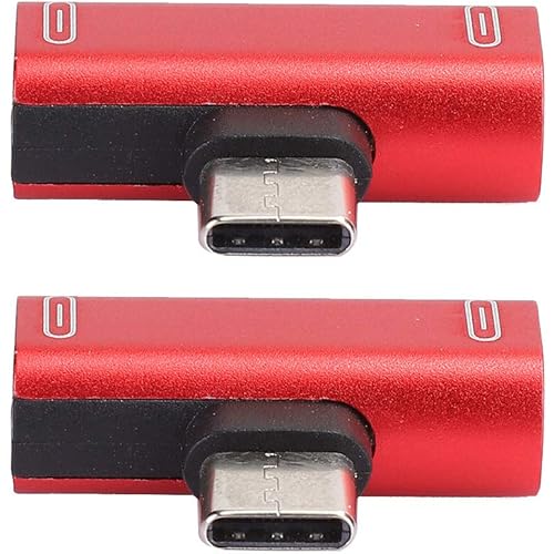 hong Aluminum 2 in 1 Converter, USB-C Splitter, Type-C Audio Charger Stable Transmission 2pcs Adapter, for HTC(red)