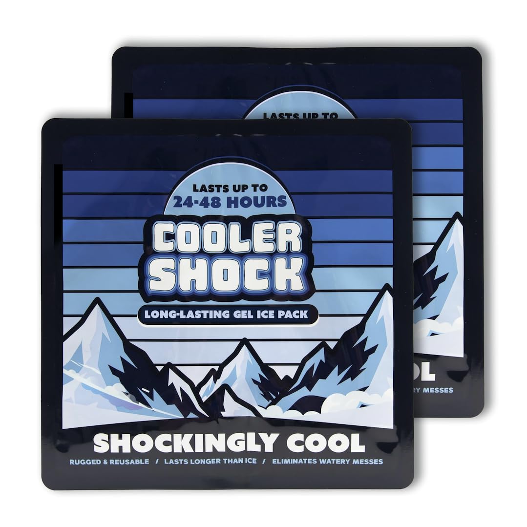 Photo 1 of Cooler Shock Reusable Prefilled Ice Packs for Coolers & Lunch Boxes - 48 Hours Long Lasting Cold Freezer Packs for Lunchbox, Non-Toxic Gel Ice Pack for Camping, Lunch Bags, Road Trips, 2 Pack(10"x10")