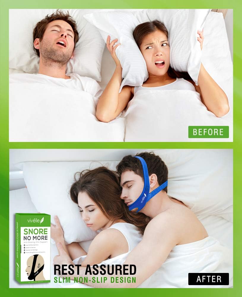 CPAP Bi-Pap VPAP BPAP TMJ Chin Strap Anti Snoring Chin Strap for Men and for Women - Snore No More by Vivélle, Slim-Non-Slip, Adjustable, Premium Snore Stopper Device That Helps You Day and Night: Health & Personal Care