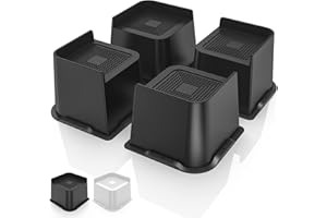 USION Bed Risers 4 inch, 4.5"*4.5" Wide Opening Heavy Duty Bed Elevators, L-shape Furniture Risers Lifts Up to 5500lbs for Bed Frame, Couches, Tables, Desks(BLACK, 4 PACK)