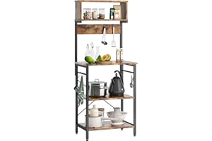 Bestier Kitchen Baker's Rack Microwave Oven Stand Kitchen Shelf with Hutch 8 Side Hooks Coffee Station Utility Storage Shelf for Kitchen Dining Room Living Room