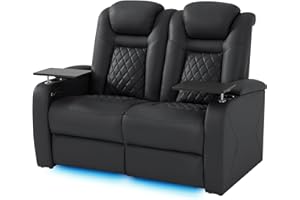 SOOTHROOM Top Grain Leather Home Theater Seating Power Headrest & Memory Function, 7-Color Ambient Lighting, USB/Type-C Charging, Easy Assembly Electric Recliner Chair (Row of 2 Loveseat)