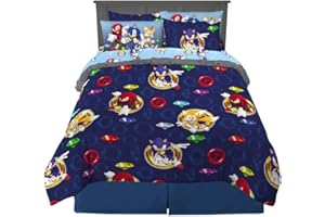 Sonic The Hedgehog Parure de lit 7 pièces en microfibre super douce et confortable avec taie d'oreiller, pour grand lit, (pro