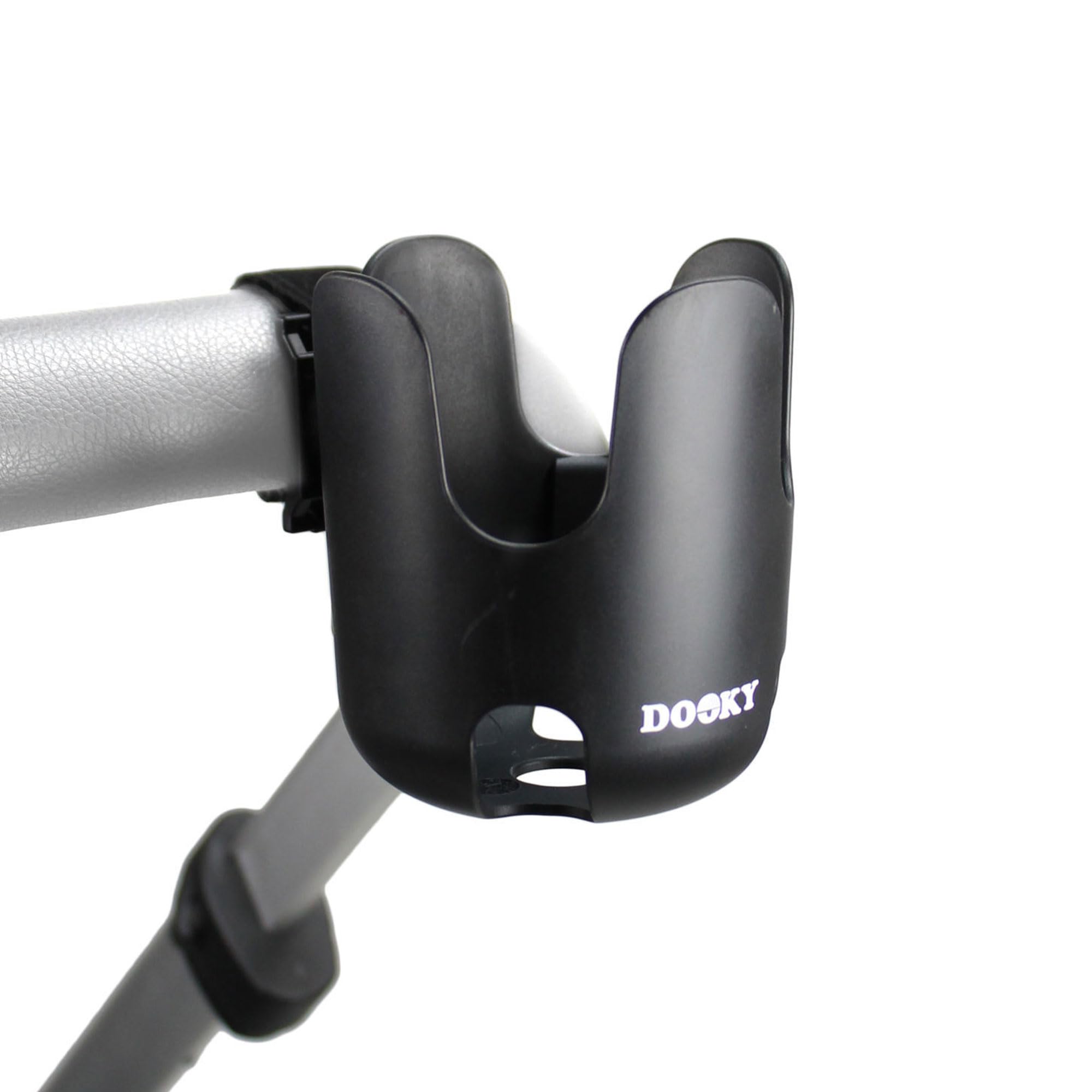 Dooky Cup Holder for Pram/ Stroller/ Pushchair with Anti-Slip Rubber-Padded Layer for Extra Stability, Universal Fit, Adjustable Velcro Strap, 360 Degree Flexibility, BPA Free, Unbreakable, Black
