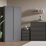 Seconique Malvern Trio Set Grey 2 Door Wardrobe & 3 Drawer Bedside view 10