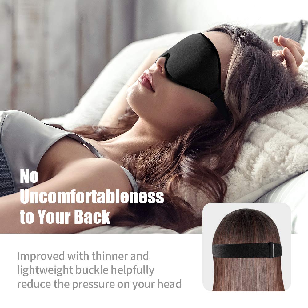 2020 Upgraded Sleep Eye Mask for Women Men, Soft Lycra Material Eye mask for Sleeping 3D Contoured Cup Sleep Mask & Blindfold,100% Black out Light Sleeping Mask for Travel, Nap, Yoga Meditation(Black)