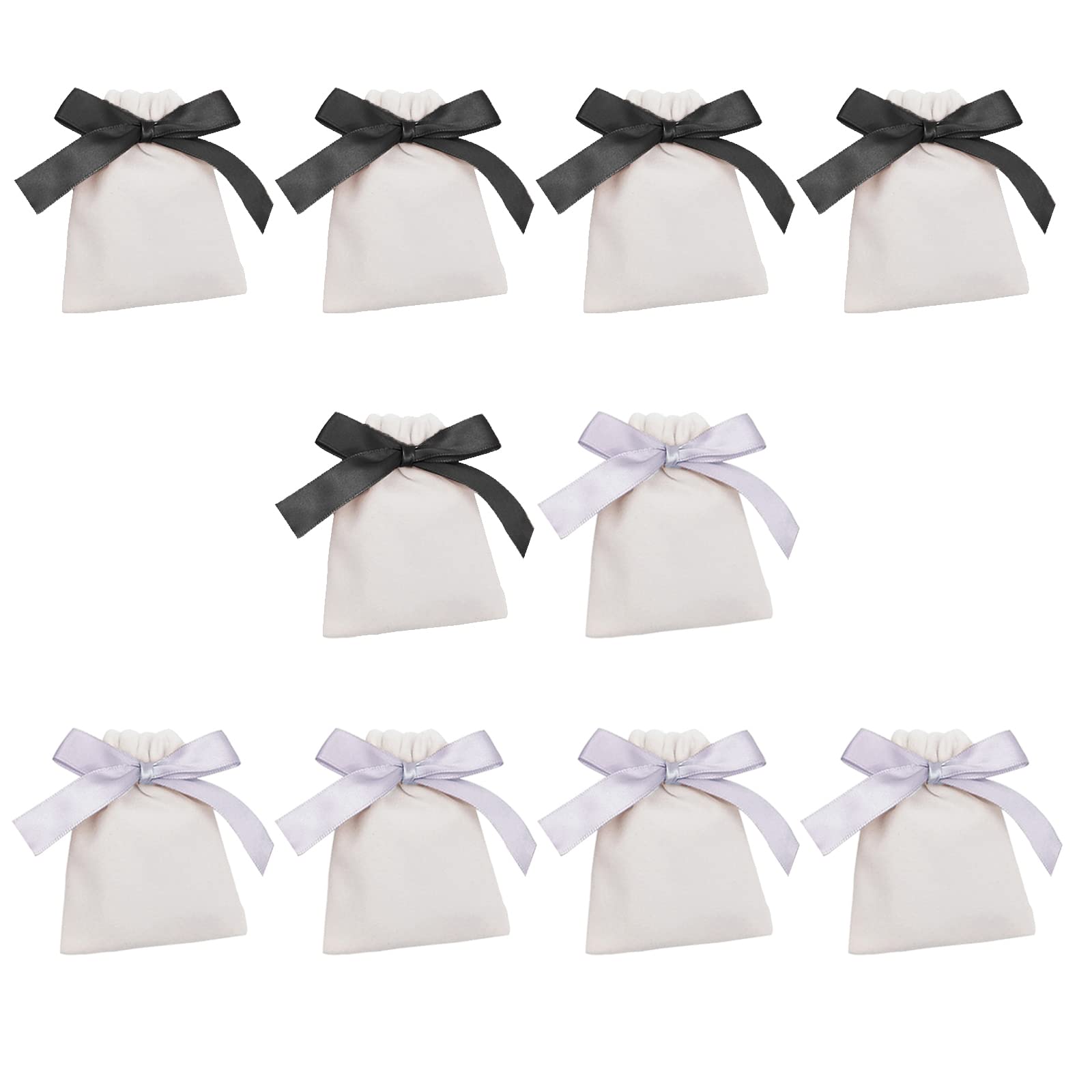 Spldsun Pack of 10 Velvet Jewellery Bags, Soft Velvet Bags with Drawstring, Candy Gift Bags for Christmas, Party, Wedding, Party Favours (Black, White)