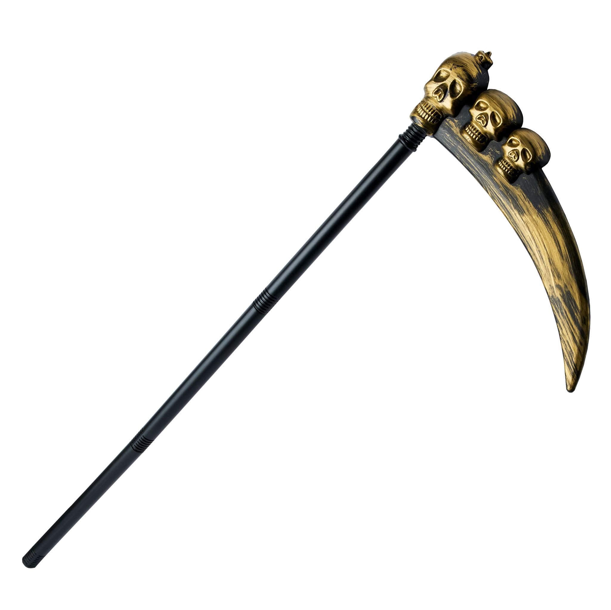 Ultra Triple Skull Halloween Plastic Scythe Prop Toy Age 3+ for Kids Syth Halloween Costume Accessory Fancy Dress Party Weapon Lightweight Safe Mens Womens Boys Girls Cosplay Reaper Prop Weapons