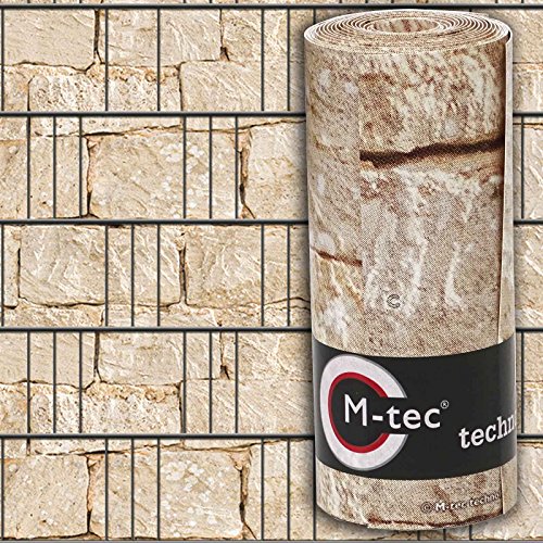 Sichtschutzstreifen mit Motiv/M-tec Print ® / PVC/Sandsteinmauer für 3 Reihen im Zaunfeld inkl. Klemmschienen - SIE KAUFEN Hier DIREKT BEIM Hersteller -