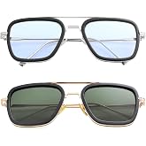AIEYEZO Tony Stark Sunglasses Vintage Square Metal Frame Eyeglasses for Men Women - Iron Man and Edith Sun Glasses