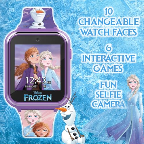 Disney Frozen II Kids Smart Watch - Touchscreen with Games, Camera, Step Counter, Alarm, Timer, and Printed Silicone Strap - Fits Wrists 5.5