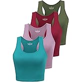 Porvike Sports Crop Tank Tops for Women Cropped Workout Tops Racerback Running Yoga Tanks Cotton Sleeveless Gym Shirts 3 Pack