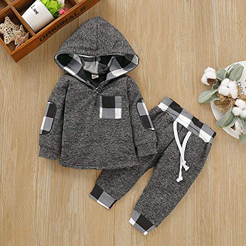 Kids Toddler Infant Baby Boys Girls Fall Outfit Plaid Pocket Hoodie Sweatshirt Jackets Shirt+Pants Winter Clothes Set
