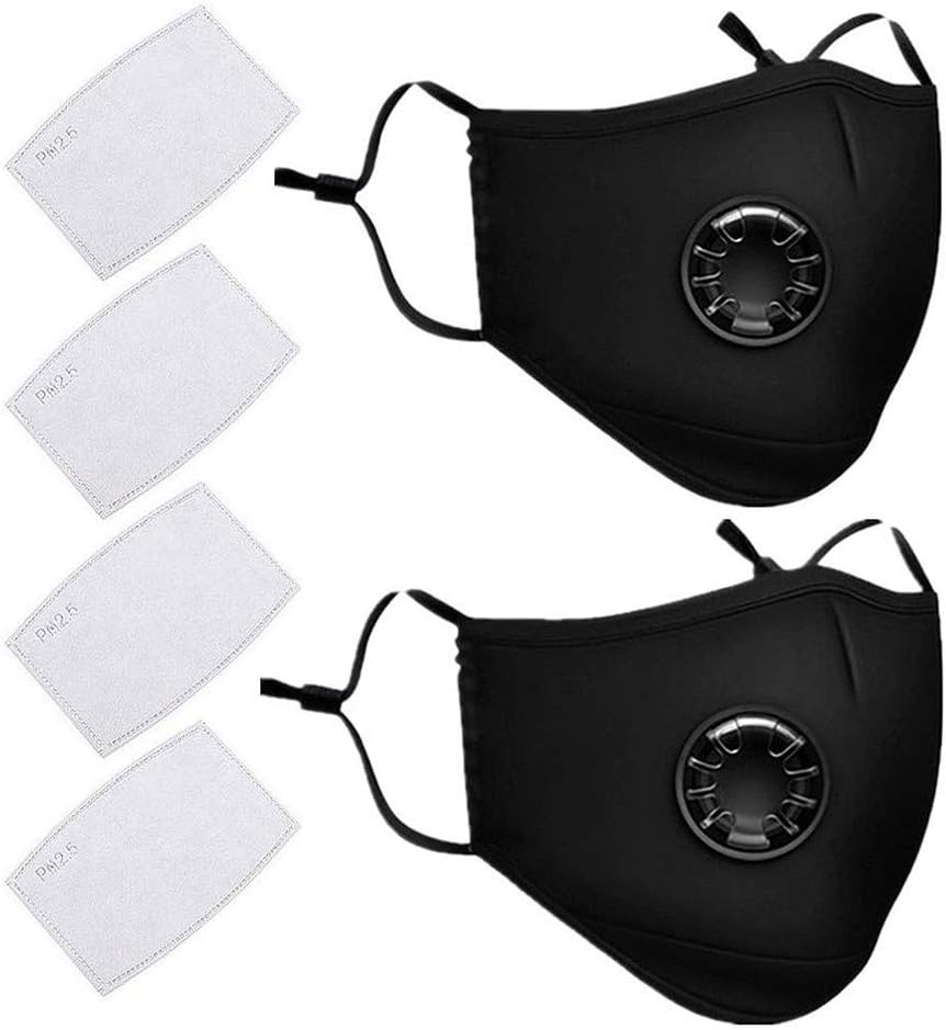 Macabolo N95 Mask, 2 Pack Reusable PM 2.5 Anti Dust Masks Washable Anti Haze Face Mask with 4 Filter Cotton Sheet for Men Women, black