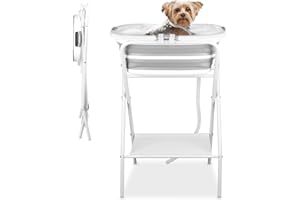 YUEPET Elevated Collapsible Dog Bathtub, Portable Shower Tub with Safety Collar, Foldable Dog Washing Station for Bathing and Grooming for Puppies Medium Dogs Cats Pets