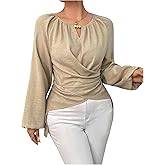 Milumia Women's Ruched Wrap Blouse Elegant Tie Back Long Sleeve Asymmetrical Tops Shirt