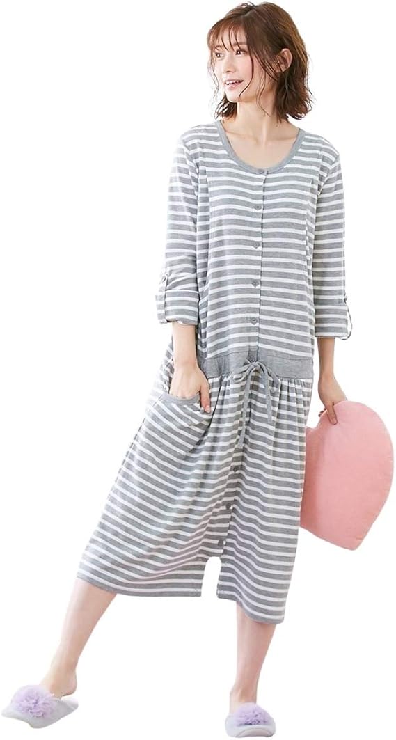 Amazon Co Jp Nissen ニッセン マタニティ パジャマ ルーム ワンピース ロンパース 長袖 七分袖 産前 産後 授乳服 袖ロールアップ 春 夏 秋 服 ファッション小物