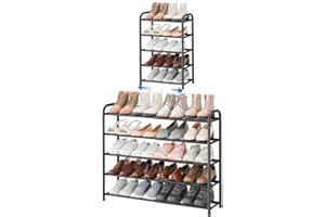 ENJOYBASICS Expandable Metal Shoe Racks for Closet, 5 Tier Adjustable Shoe Organizer Shelf, Black Free Standing Rack Storage 