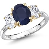 Gem Stone King 925 Silver and 10K Yellow Gold Blue Sapphire and White Moissanite and Lab Grown Diamond Engagement Ring For Women | 3.26 Cttw | Oval 9X7MM | September Birthstone