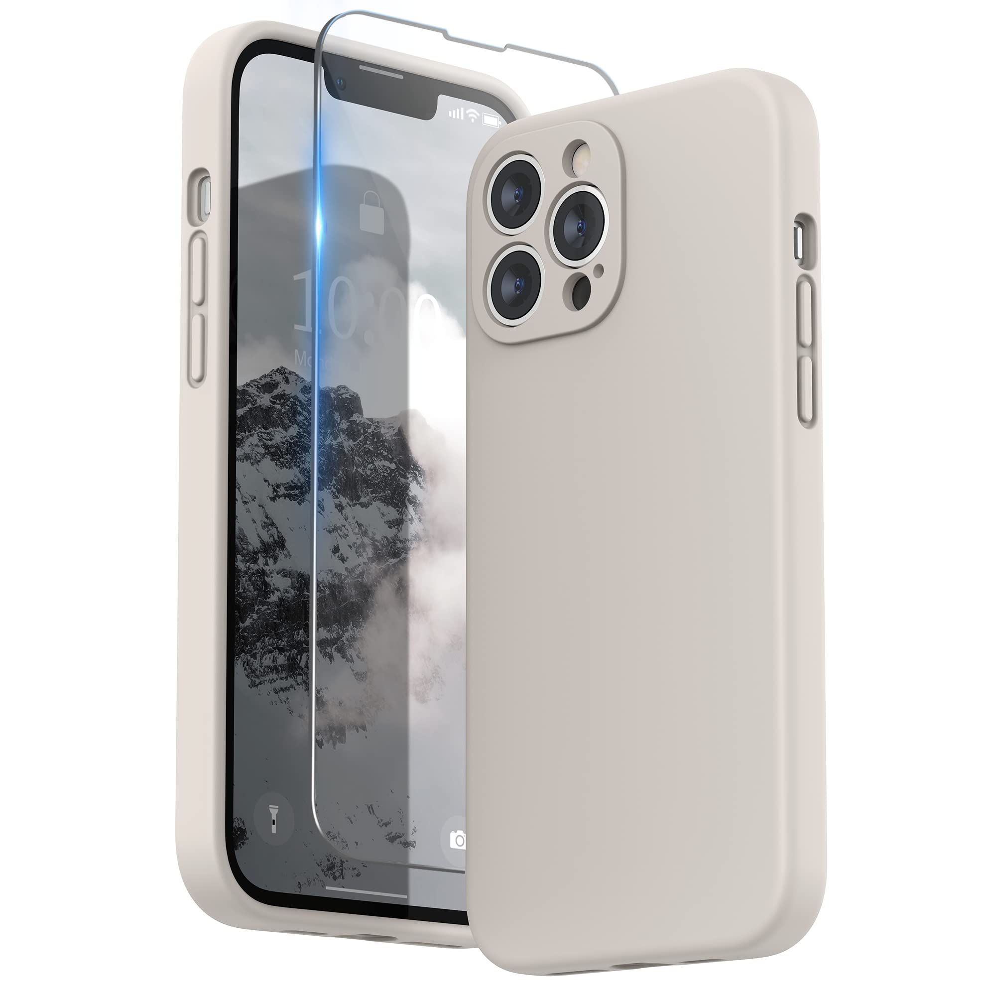 SURPHY Compatible with iPhone 13 Pro Max Case with Screen Protector, Liquid Silicone Protection for Each Lens Shockproof Thickened Rubber Cover for iPhone 13 Pro Max 6.7 inch 2021, Stone — image 1