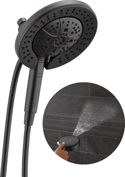 DELTA FAUCET 7-SETTING IN2ITION 2-IN-1 DUAL SHOWER HEAD WITH PROCLEAN SPRAY, MATTE BLACK ROUND WITH HOSE, HAND HELD SHOWER HEAD 2.5 GPM, MATTE BLACK 58651-BL25