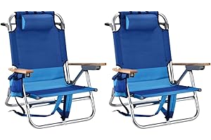 FREETOUR Backpack Beach Chairs for Adults Capacity 300 LBS Low 5 Position Beach Chair with Pouch Straps Folding Lightweight Reclining Aluminum Wide Lay Flat Single