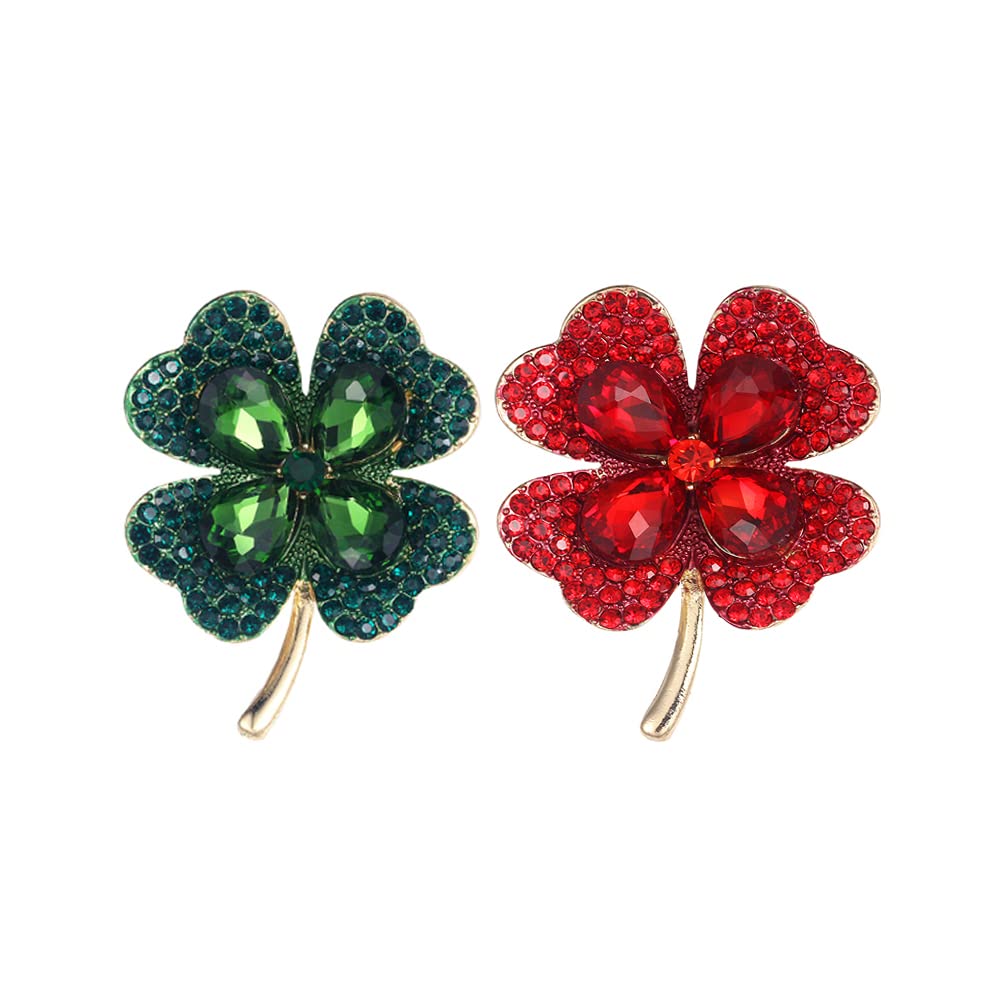 ARFUKA Brooches for Women, Christmas Brooches, Crystal Rhinestones Four Leaf Clover Brooches Pins Christmas Birthday Gift Set Pack of 2