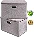 Large Linen Fabric Foldable Storage Container [2-Pack] with Removable Lid and Handles,Storage bin box cubes Organizer - Gray For Home, Office, Nursery, Closet, Bedroom, Living Room