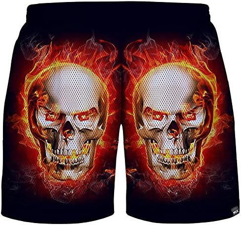 3D Skull Fire Print Summer Beach Short Surf Trunk Quick Dry Boardshorts For men