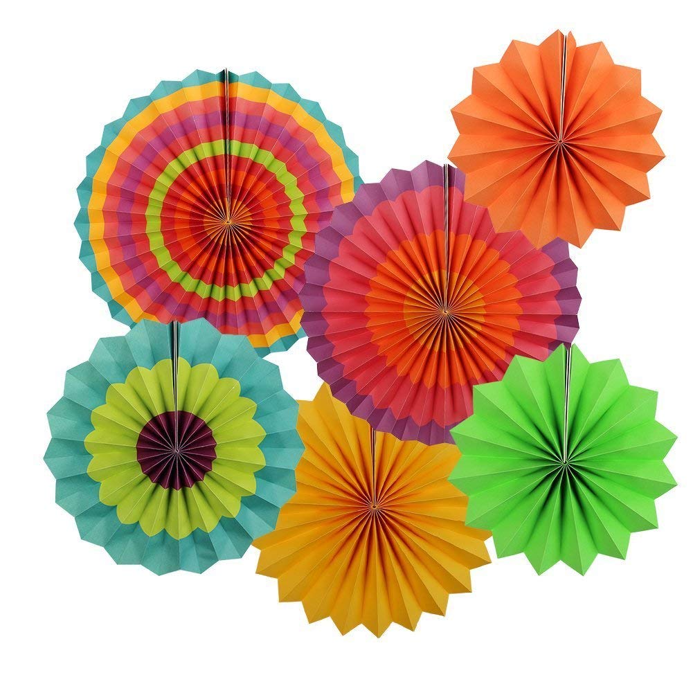 Happium 6 Pcs Paper Fans Set Assorted Colors Hanging Decorations Paper Garlands Ceiling Wall Decor Party Supply Photo Back Drop for Birthday Wedding Graduation Events Accessories Multicolour