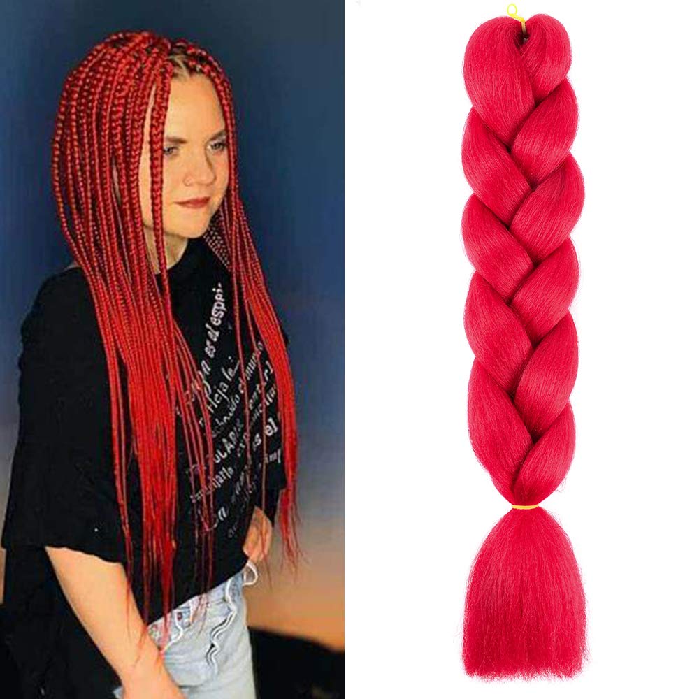 Jumbo Braiding Hair Pieces 1 Bundle 24inch Jumbo Braids Hair Extensions Crochet Twist Hair Synthetic High Temperature Fiber Afro Box (Red)