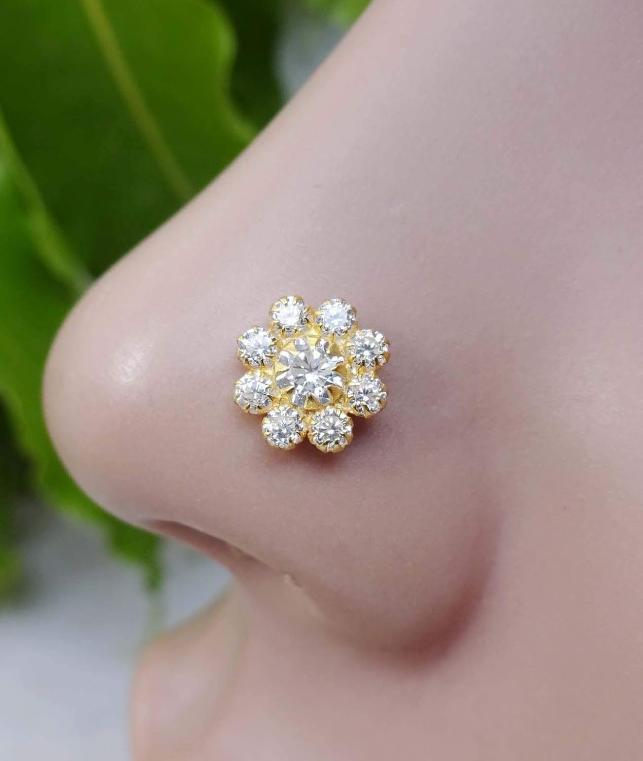 Gift For Her,Fresh Trends CZ Nose Stud,Diamond Nose Piercing,Flower Nose Stud,Gold Gift For Her,Fresh Trends CZ Nose Stud,Diamond Nose Piercing,Flower Nose Stud,Gold