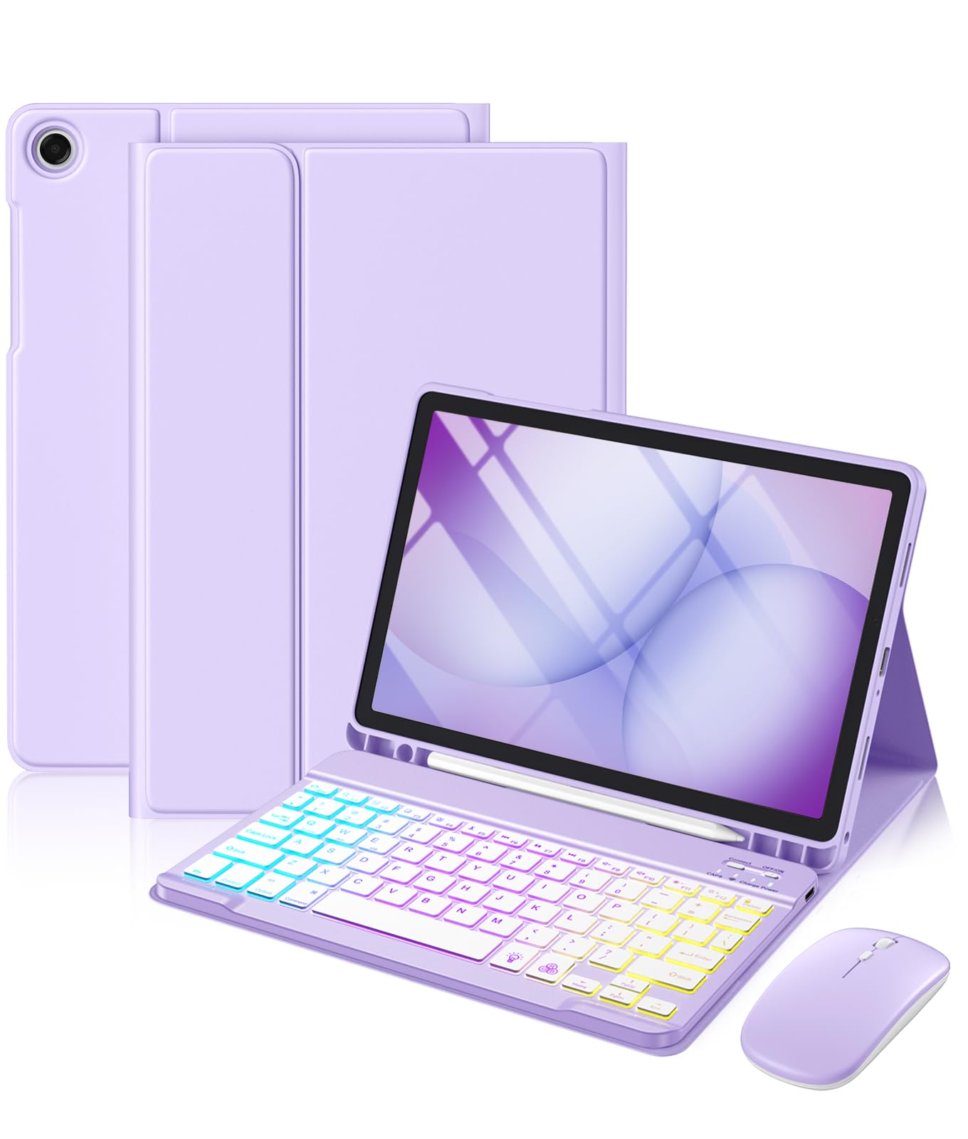Photo 1 of Harvopu for Galaxy Tab A11 Plus/A9 Plus 11" Case with Keyboard-Wireless Mouse Backlit Detachable Keyboard Stain-Resistant Cover with Pen Holder for Galaxy A11+/A9+ 5G Tablet Case 11-inch,Purple