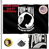 ZEKVY Embroidered Pow Flag 2x3 Outdoor Made in USA - Double Sided Heavy Duty Vivid Color Pow Mia Flag with 2 Brass Grommet