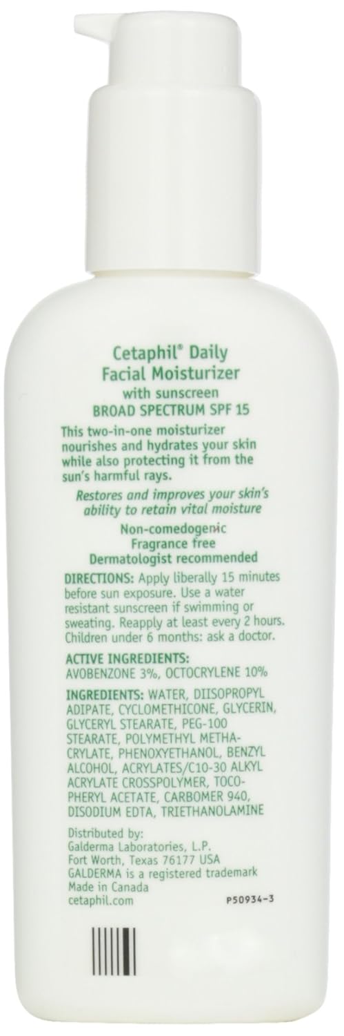 Cetaphil Daily Facial Moisturizer with Sunscreen Broad Spectrum SPF 15, Fragrance Free, 4 Oz (Pack of 2): Beauty