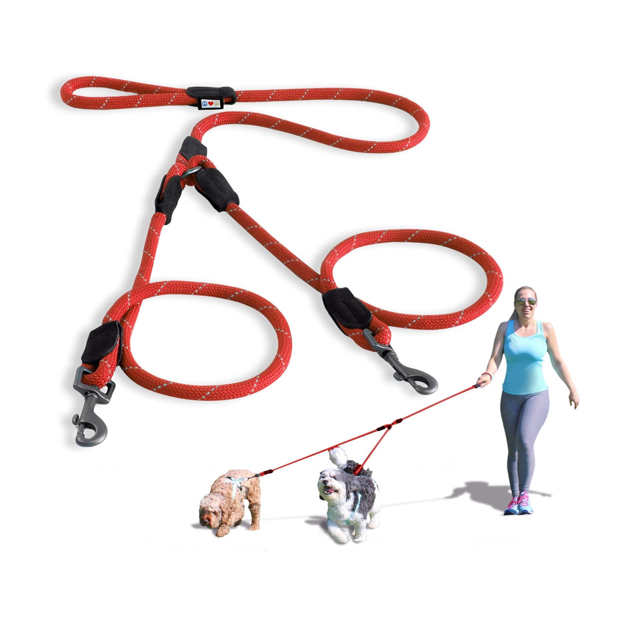 PAWTITAS Pet 2 Dog Training Lead Training | Reflective Dog Lead | Double Dog Lead Anti Pull Dog Lead splitter| Dual Dog Lead for Medium Dog to Large Dog - M/L Red Two Dog Lead