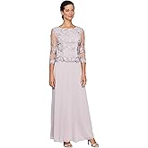 Alex Evenings Women's 3/4 Sleeve Stretch Lace Bodice Mock One Piece Gown