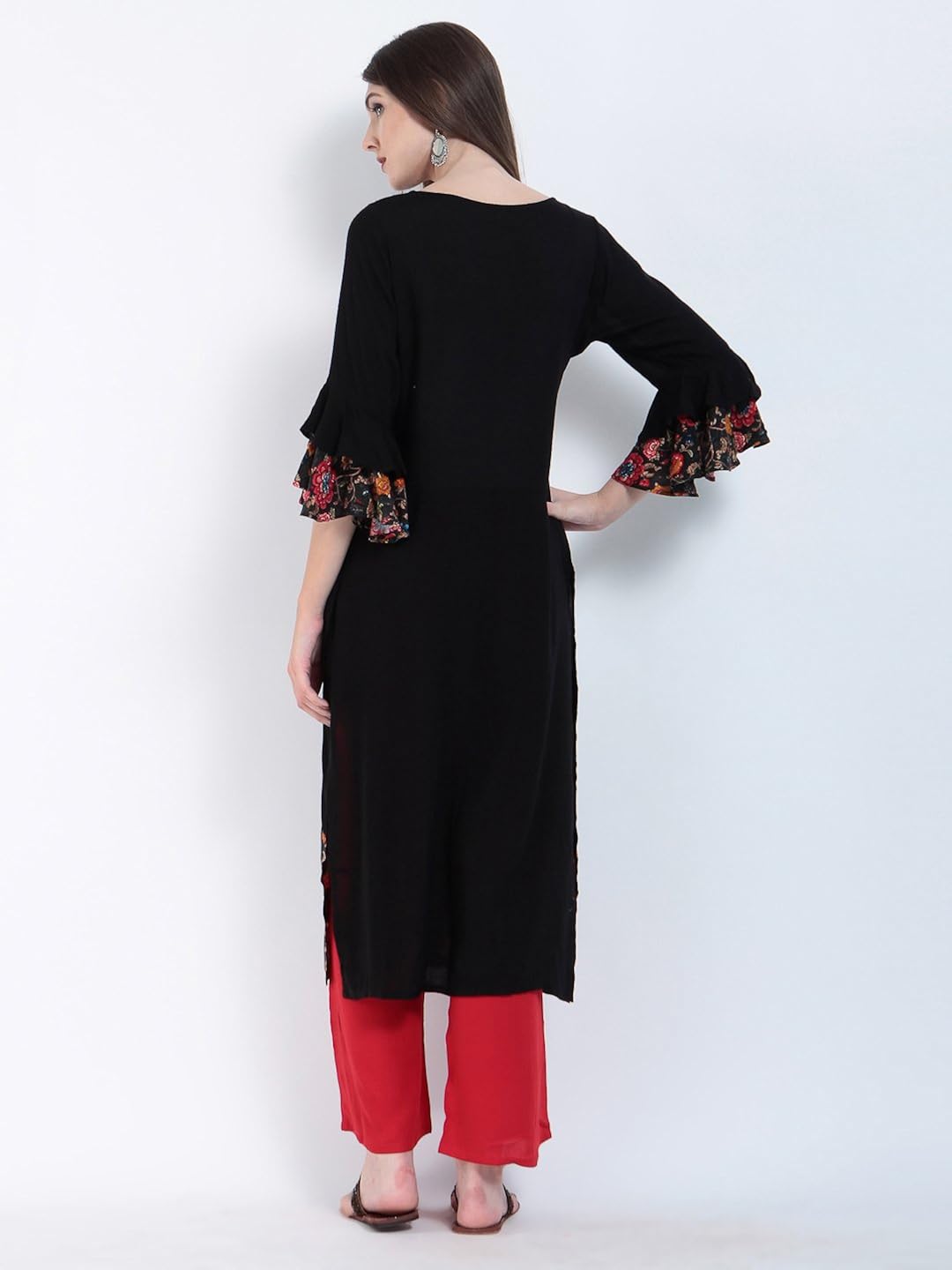 ives grey viscose rayon straight floral print kurti for women