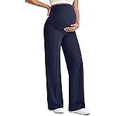 G4Free Maternity Dress Yoga Pants with Pockets Over The Belly Stretchy Work Slack Pregnancy Wide Leg Lounge Trousers