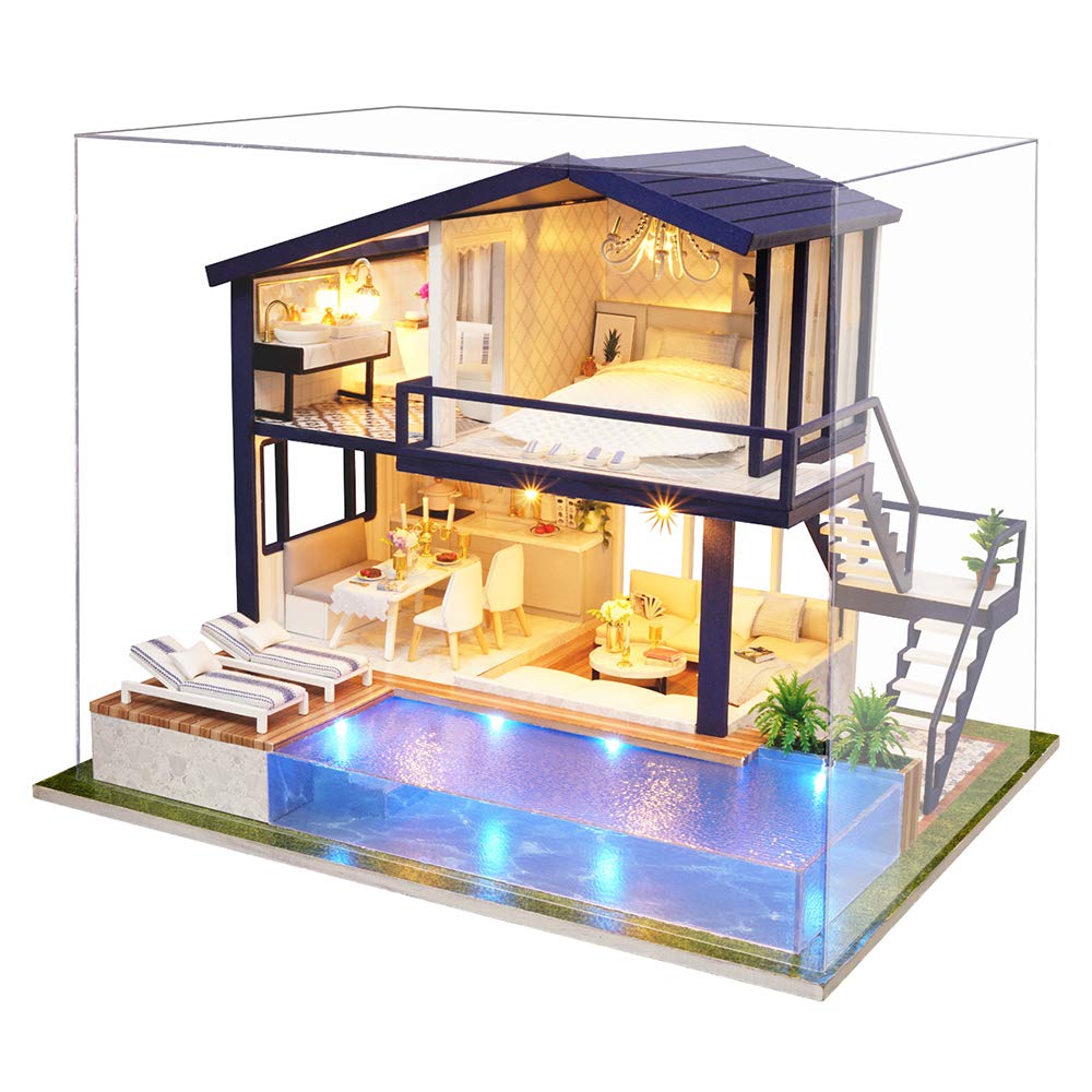 Spilay DIY Miniature House Kit, Wooden Dolls House Crafts Mini Handmade Kit with Dust Cover and Music Box, 1:24 Creative Room Idea Crafts for Adult Friend Lover A066 (Time Apartment)